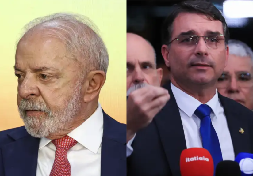 Presidente-Lula-PT-no-lado-esquerdo-e-o-senador-Flavio-Bolsonaro-PL-no-lado-direito.-Imagem-Agencia-Brasil