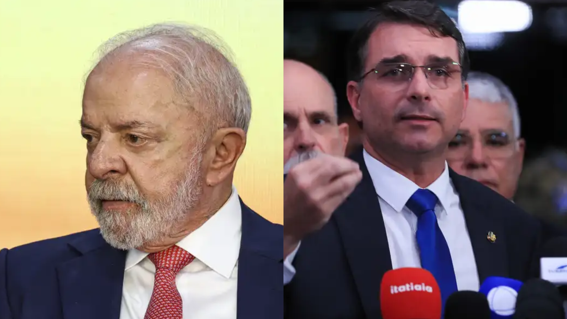 Presidente-Lula-PT-no-lado-esquerdo-e-o-senador-Flavio-Bolsonaro-PL-no-lado-direito.-Imagem-Agencia-Brasil